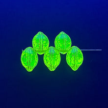 Load image into Gallery viewer, Czech glass lemon fruit beads 12pc uranium yellow metallic 14x10mm