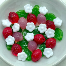 Load image into Gallery viewer, Czech glass beads strawberry fruit mix 36pc with leaves & flowers #4