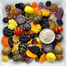 Load image into Gallery viewer, Halloween botanicals Czech glass bead mix flowers, leaves, acorns pumpkins 78pc #2