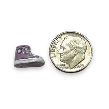 Load image into Gallery viewer, Tiny high top sneaker shoe beads purple Peruvian ceramic 4pc 12x8mm