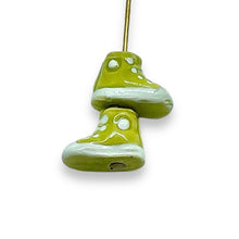 Load image into Gallery viewer, Tiny high top sneaker shoe beads green Peruvian ceramic 4pc 12x8mm