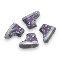 Load image into Gallery viewer, Tiny high top sneaker shoe beads purple Peruvian ceramic 4pc 12x8mm