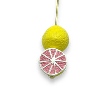 Load image into Gallery viewer, Tiny pink grapefruit fruit beads Peruvian ceramic 4pc 13x7mm