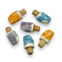 Load image into Gallery viewer, Tiny popsicle beads mix orange grape berry Peruvian ceramic 15x8mm 6pc