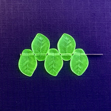 Load image into Gallery viewer, Czech glass wavy leaf beads 20pc frosted uranium green 14x9mm