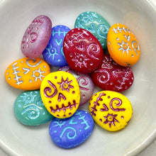 Load image into Gallery viewer, Czech glass voodoo zombie skull beads 12pc rainbow 16x13mm