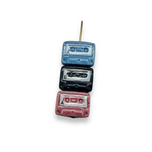 Load image into Gallery viewer, Tiny 80's retro cassette tape beads Peruvian ceramic 12pc 15x11mm
