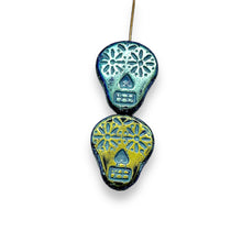 Load image into Gallery viewer, B quality Czech glass sugar skull beads 8pc jet black ABx2 20x17mm