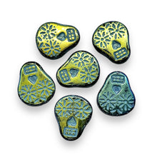 Load image into Gallery viewer, B quality Czech glass sugar skull beads 8pc jet black ABx2 20x17mm
