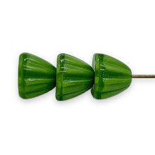 Load image into Gallery viewer, Czech glass bellflower cup cone beads 25pc opaque green 9x7mm