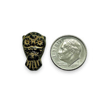 Load image into Gallery viewer, Czech glass Halloween owl beads 6pc black gold 18x11mm
