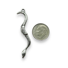 Load image into Gallery viewer, Articulated snake charm pendant 2pc silver pewter 51mm