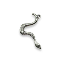 Load image into Gallery viewer, Articulated snake charm pendant 2pc silver pewter 51mm