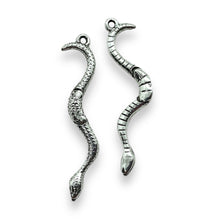 Load image into Gallery viewer, Articulated snake charm pendant 2pc silver pewter 51mm