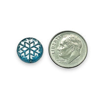 Load image into Gallery viewer, Czech glass Christmas snowflake coin bead mix 22pc crystal white blue #2