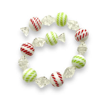 Load image into Gallery viewer, Large Wrapped Christmas candy glass beads 8 sets (24pc total) red green stripes