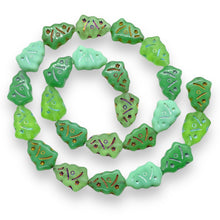 Load image into Gallery viewer, Czech glass Christmas tree bead sampler mix greens 24pc 17x12mm