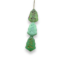 Load image into Gallery viewer, Czech glass Christmas tree bead sampler mix greens 24pc 17x12mm