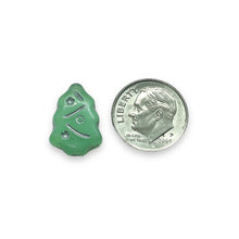 Load image into Gallery viewer, Czech glass Christmas tree bead sampler mix greens 24pc 17x12mm