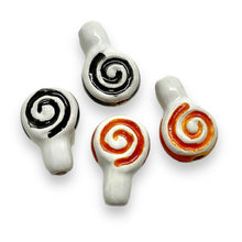Load image into Gallery viewer, Tiny Halloween lollipop beads 4pc Peruvian ceramic orange black mix 14x9mm