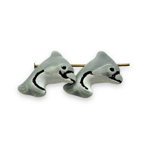Load image into Gallery viewer, Tiny gray dolphin beads Peruvian ceramic 4pc 15x9mm