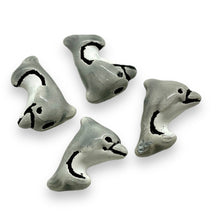 Load image into Gallery viewer, Tiny gray dolphin beads Peruvian ceramic 4pc 15x9mm
