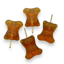 Load image into Gallery viewer, Czech glass squishy candy teddy bear wired pendants/charms 4pc frosted brown