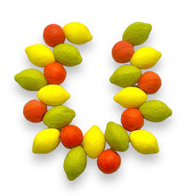 Load image into Gallery viewer, Czech glass lemon lime oranges fruit beads 24pc 70's kitchen mix