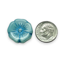 Load image into Gallery viewer, Czech glass XL hibiscus flower focal beads 4pc blue 20mm