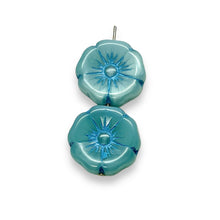 Load image into Gallery viewer, Czech glass XL hibiscus flower focal beads 4pc blue 20mm