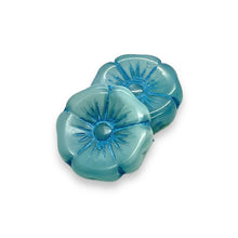 Load image into Gallery viewer, Czech glass XL hibiscus flower focal beads 4pc blue 20mm