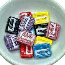 Load image into Gallery viewer, Tiny 80's retro cassette tape beads Peruvian ceramic 12pc 15x11mm