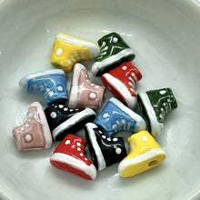 Load image into Gallery viewer, Tiny high top sneaker shoes Peruvian ceramic 12pc 12x8mm