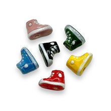 Load image into Gallery viewer, Tiny high top sneaker shoes Peruvian ceramic 12pc 12x8mm