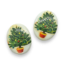 Load image into Gallery viewer, Porcelain Christmas tree Cabochon Cameo 2pc oval 30x40mm