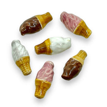 Load image into Gallery viewer, Tiny Neapolitan ice cream cone beads mix Peruvian ceramic 6pc 17x8mm