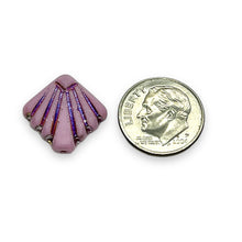 Load image into Gallery viewer, Czech glass Art Deco Diamond Fan Beads 10pc opaque pink sliperit 17mm