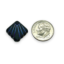 Load image into Gallery viewer, Czech glass Art Deco Diamond Fan Beads 10pc matte jet sliperit 17mm