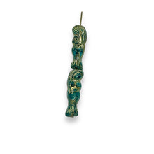 Load image into Gallery viewer, Czech glass mermaid beads 4pc teal gold 25mm