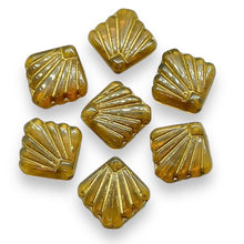 Load image into Gallery viewer, Czech glass Art Deco Diamond Fan Beads 10pc opaline caramel gold 17mm