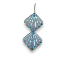 Load image into Gallery viewer, Czech glass Art Deco Diamond Fan Beads 10pc opaline pink blue 17mm