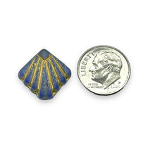 Load image into Gallery viewer, Czech glass Art Deco Diamond Fan Beads 10pc frosted blue gold 17mm
