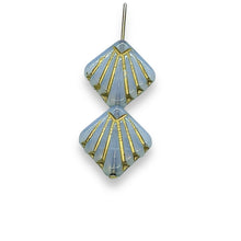 Load image into Gallery viewer, Czech glass Art Deco Diamond Fan Beads 10pc opaline blue gold 17mm
