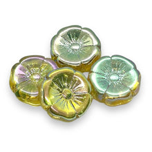 Load image into Gallery viewer, Czech glass XL hibiscus flower focal beads 4pc yellow ABx2 20mm