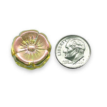 Load image into Gallery viewer, Czech glass XL hibiscus flower focal beads 4pc yellow ABx2 20mm