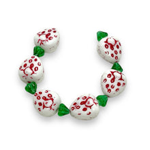 Load image into Gallery viewer, Czech glass strawberry fruit beads 6 sets white red 15x13mm