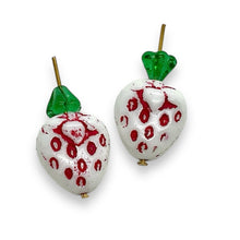 Load image into Gallery viewer, Czech glass strawberry fruit beads 6 sets white red 15x13mm