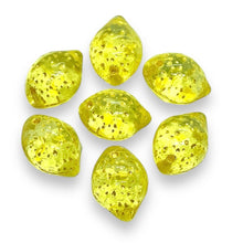 Load image into Gallery viewer, Czech glass lemon fruit beads 12pc uranium yellow metallic 14x10mm