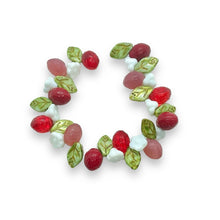 Load image into Gallery viewer, Czech glass strawberry fruit beads mix with leaves & flowers #1 36pc
