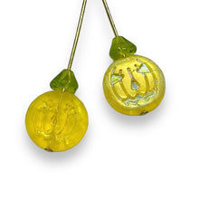 Load image into Gallery viewer, Czech glass Jack O' Lantern pumpkin beads 6 sets (12pc) yellow AB